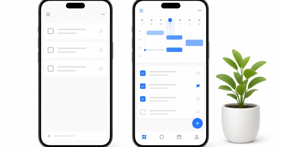 Apple Reminders vs Any.do comparison showing simple built-in reminder app versus full-featured daily planner with calendar integration