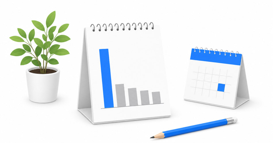 Desk with notepad showing 80/20 bar chart representing the Pareto Principle applied to productivity and task management