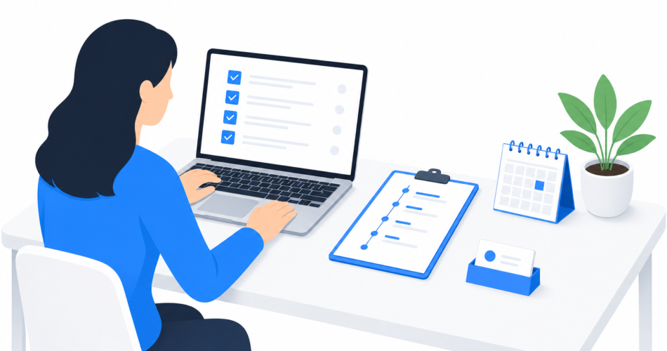 Event planner managing timelines, vendor tasks, and checklists with a task management app